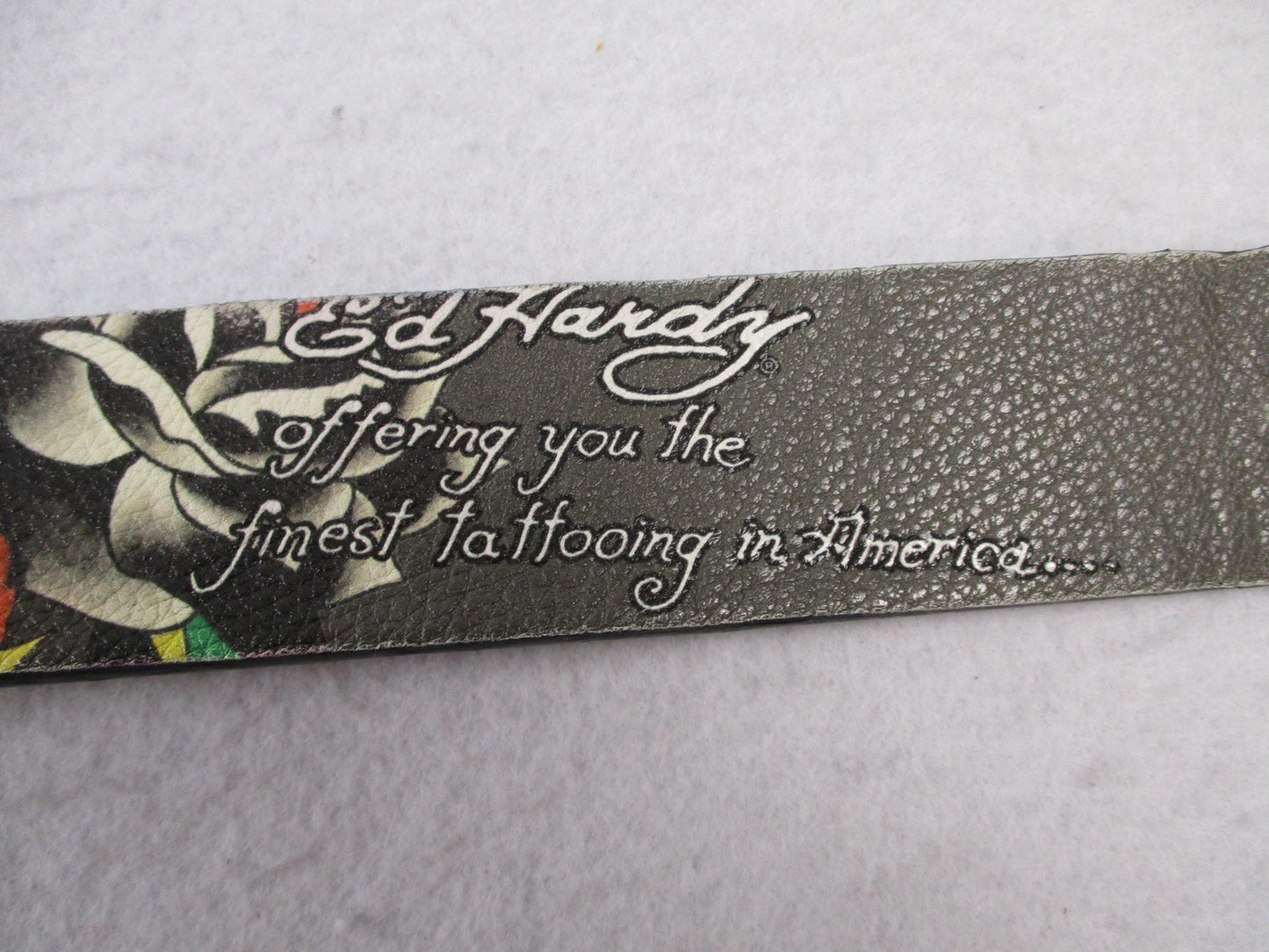 Ed Hardy Belt Mens Size 42 Multicolor Skull Rose Tattoo Graphic Rock Buckle9