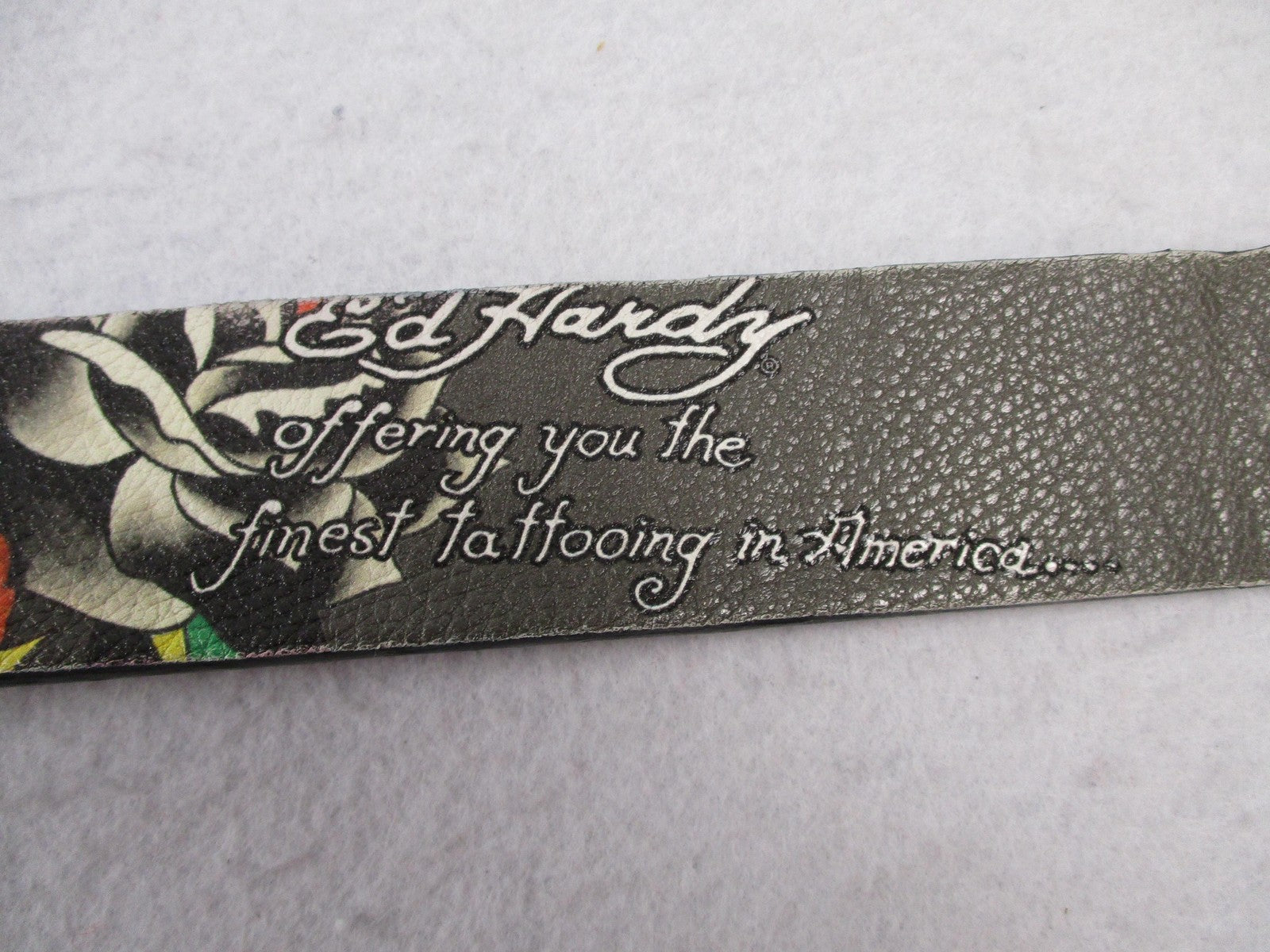 Ed Hardy Belt Mens Size 42 Multicolor Skull Rose Tattoo Graphic Rock Buckle9