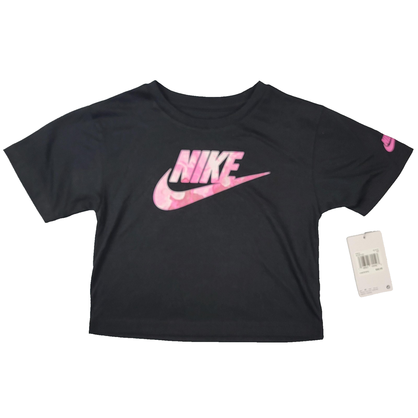 Nike Shirt Girls 6X Black Pink Swoosh Logo Short Sleeve Athletic Tee New