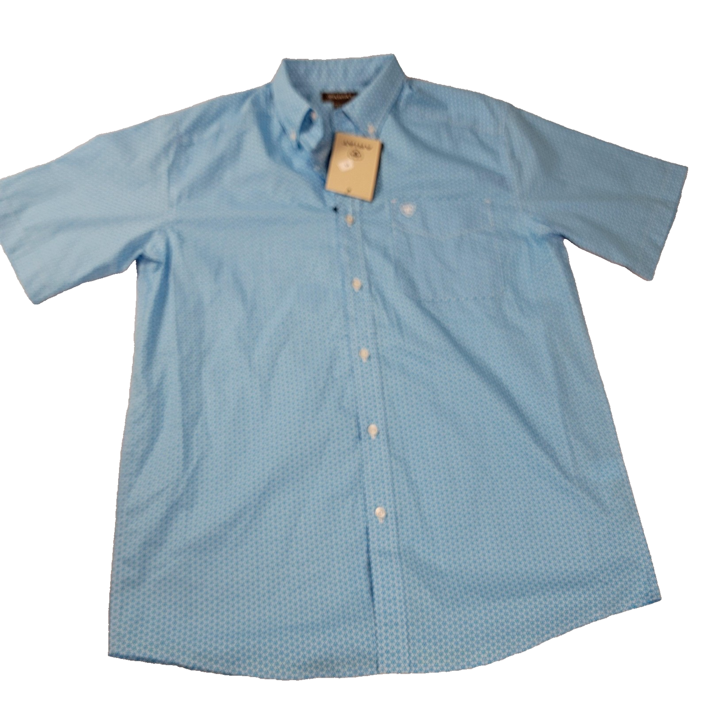 Ariat Shirt Mens Med Blue Simeon Classic Fit Short Sleeve Button Up Western 9460