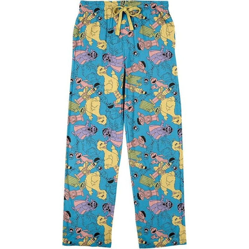 Sesame Street AOP Pastel Character Pajama Pants Men's Blue NEW