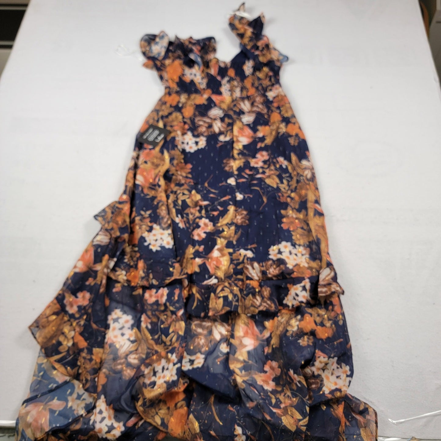 Lulus Stunning Favorite Navy Blue Floral Ruffled High-Low Maxi Dress