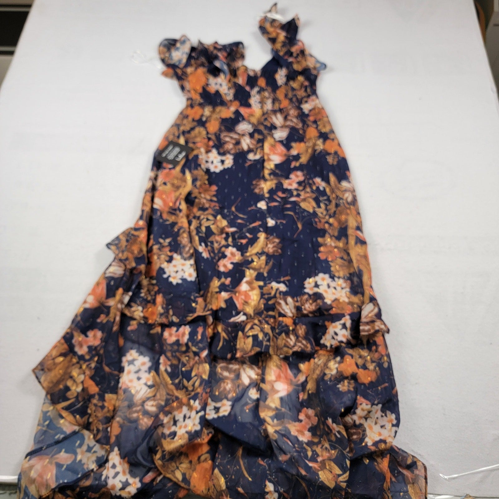 Lulus Stunning Favorite Navy Blue Floral Ruffled High-Low Maxi Dress