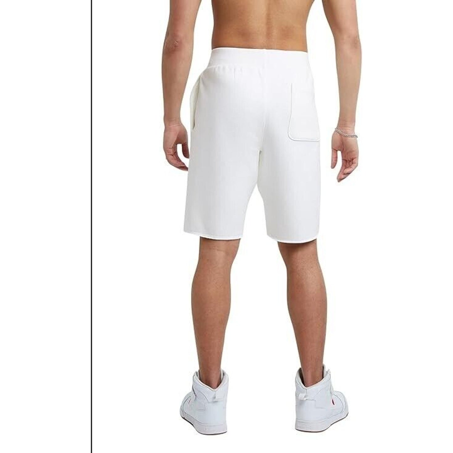 Men's Size L  Champion 10 Inch Reverse Weave C Shadow CutOff Shorts, White1