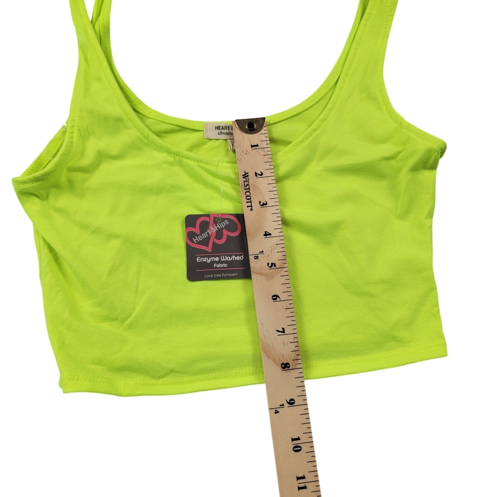 Heart & Hips Womens Small Neon Green Crop Tank Top Enzyme Washed New5