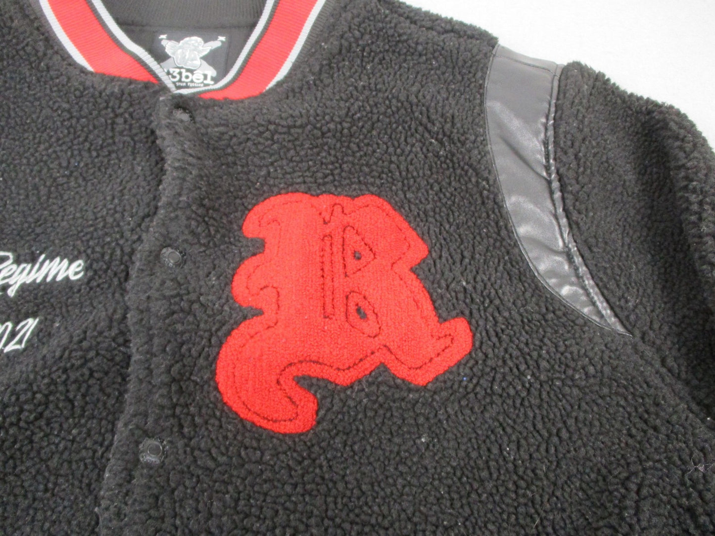 R3bel Regime Jacket Mens 2XL Black Sherpa Varsity Letterman Snap Front Patch4