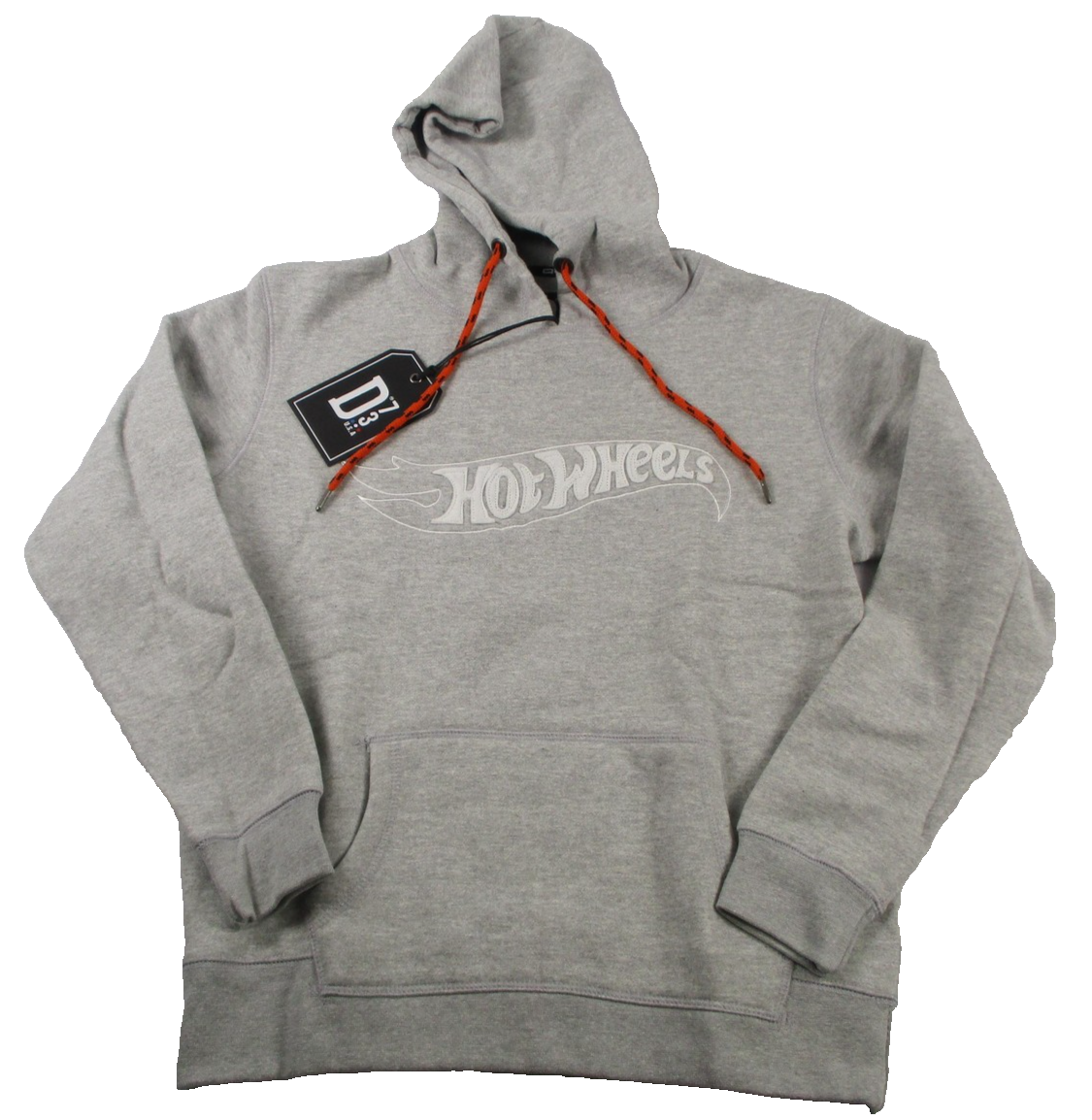 D73 USA Hot Wheels Hoodie Mens Medium Gray Pullover Fleece Embroidered Logo 12930