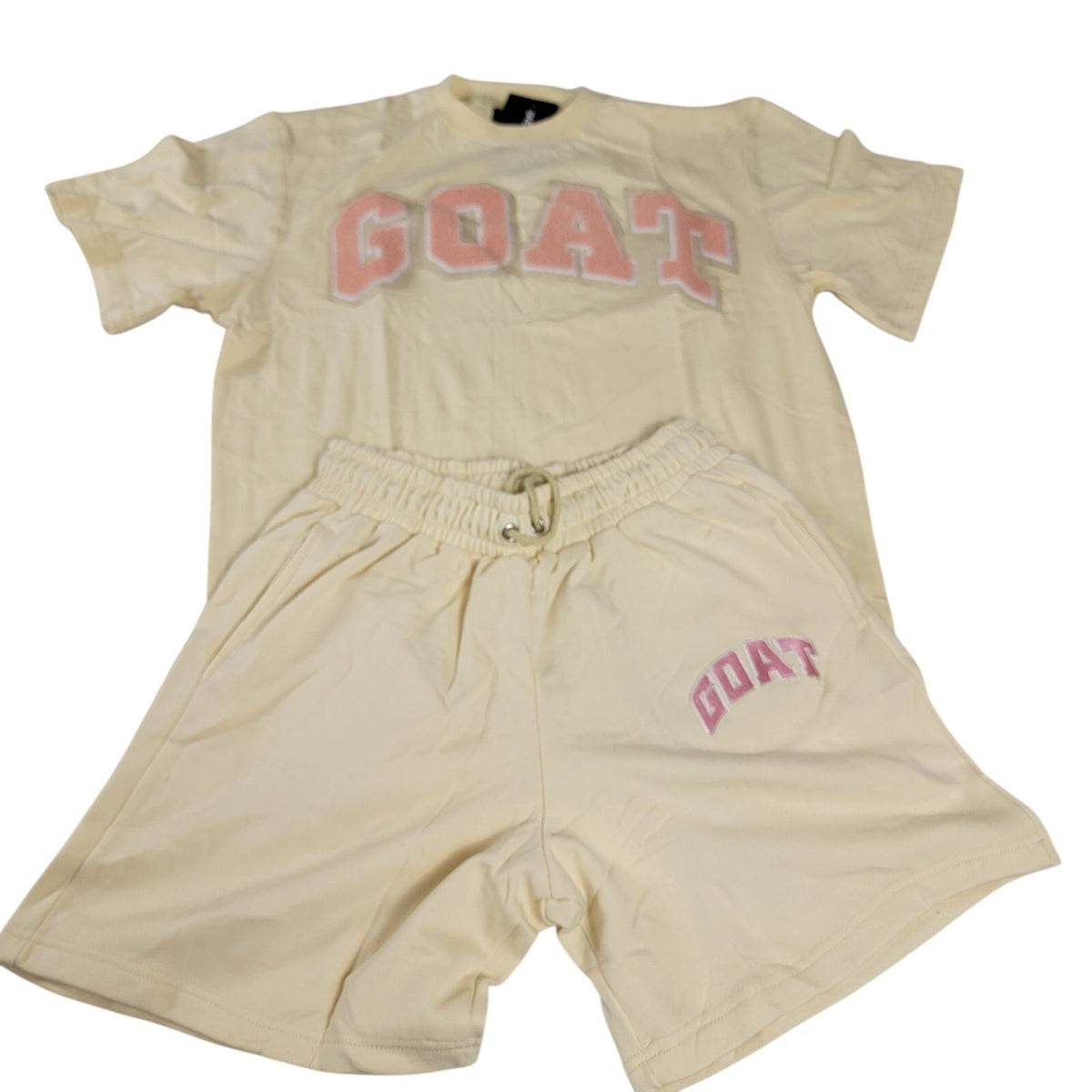 SneakGallery GOAT Short Sleeve Crewneck Jogger Sweat Set Mens L Cream NWT1