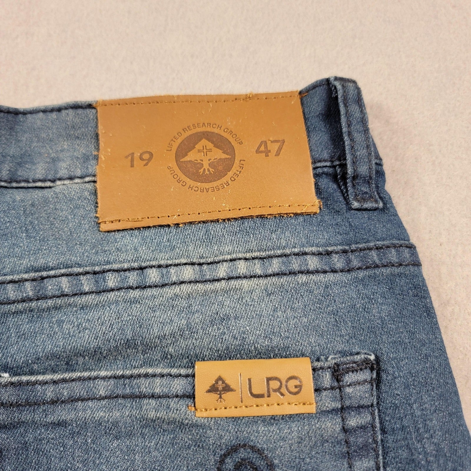 LRG Jeans Mens 32 Blue Skinny Fit Biker Stretch Denim Lifted Research Group (9115