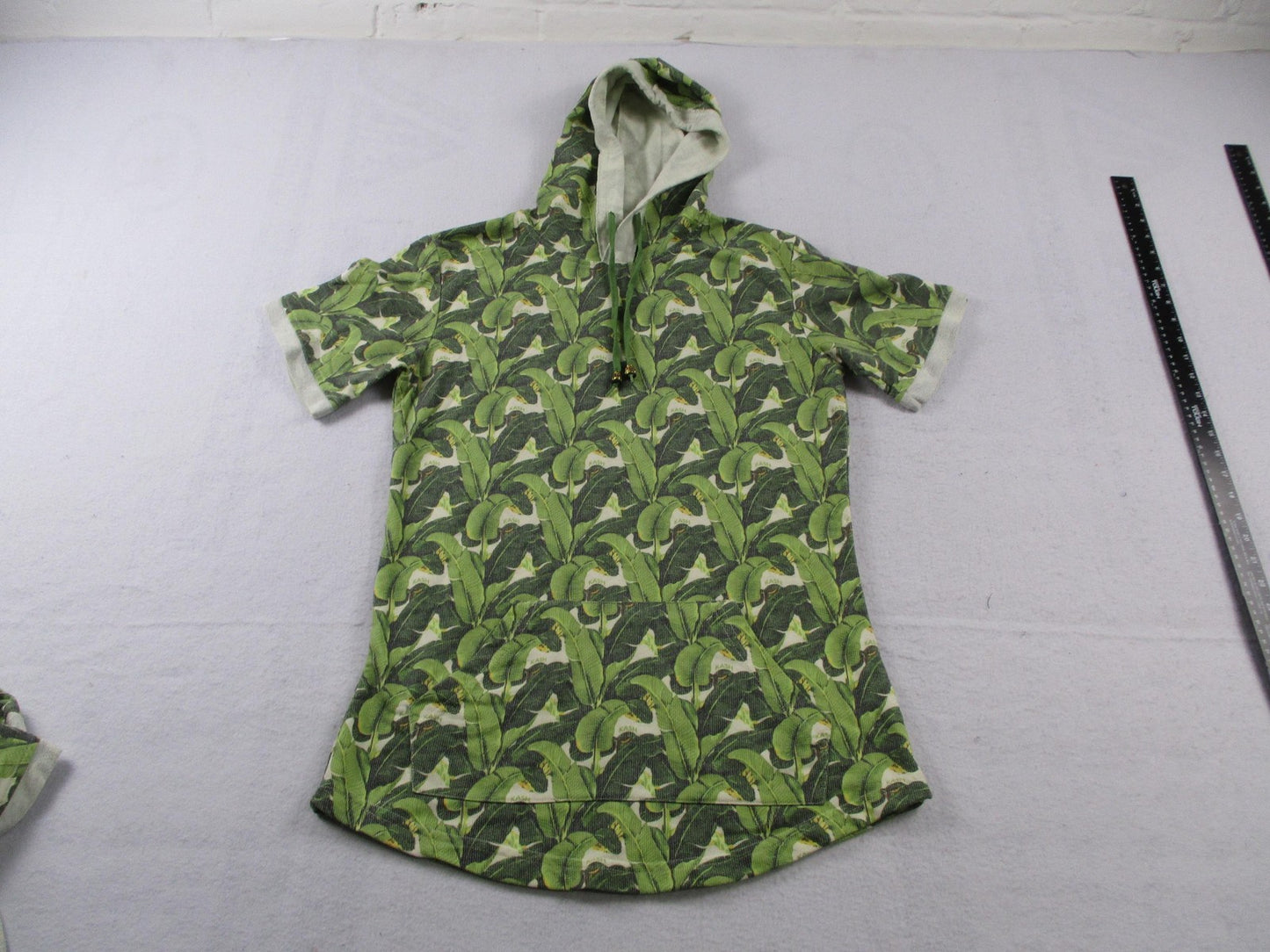 KASH Sweatsuit Set Mens Large Green Tropical Leaf Hoodie Shorts 2 Piece USA 16741