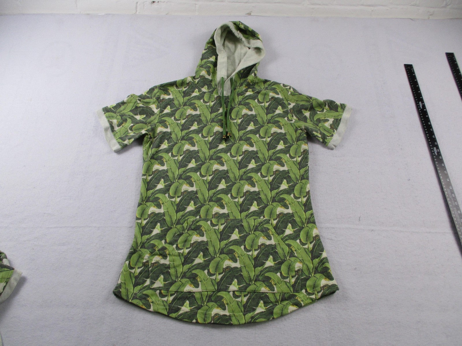 KASH Sweatsuit Set Mens Large Green Tropical Leaf Hoodie Shorts 2 Piece USA 16741