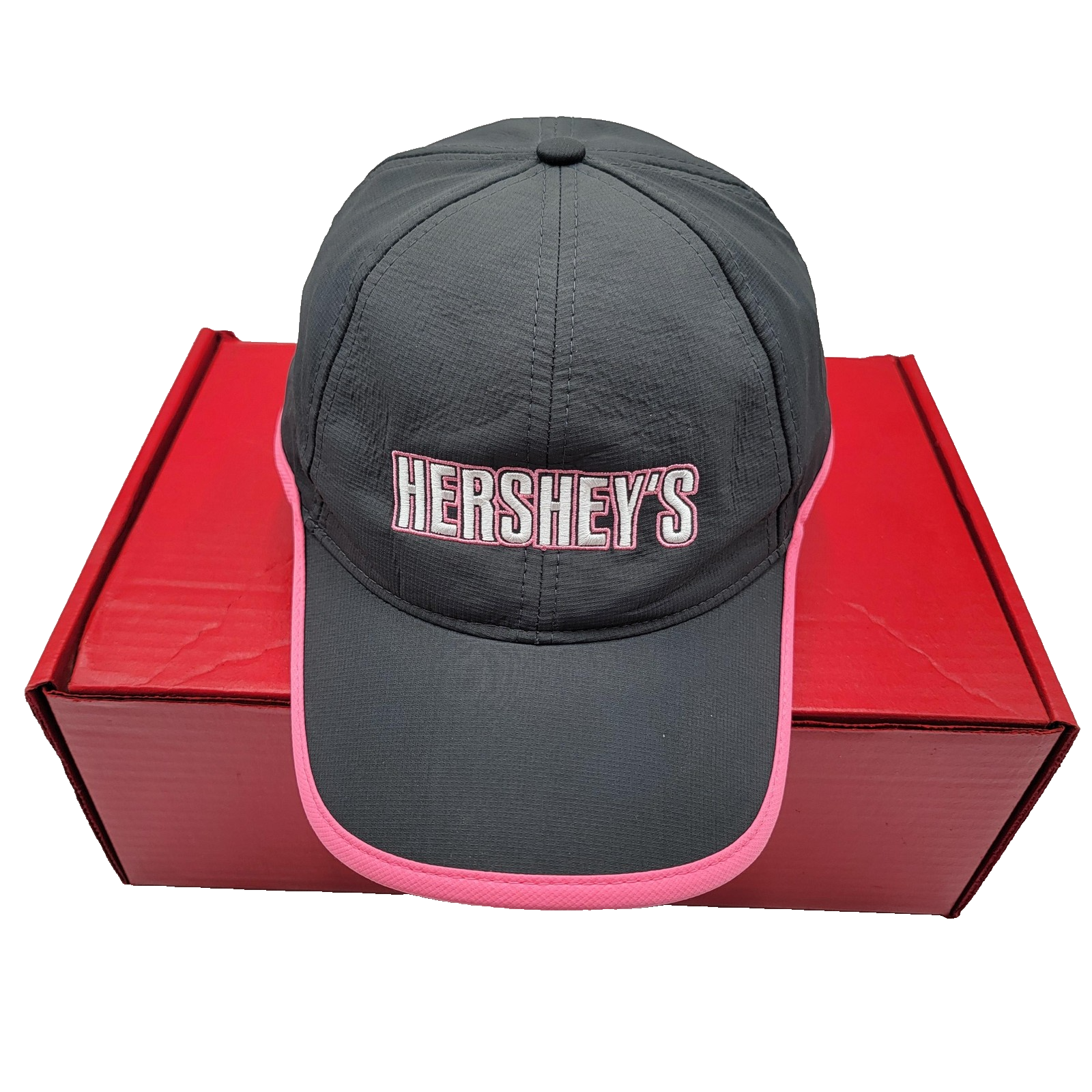 Hershey's Hat Cap Strap Back Gray Pink Embroidered Logo One Size Mens Womens0