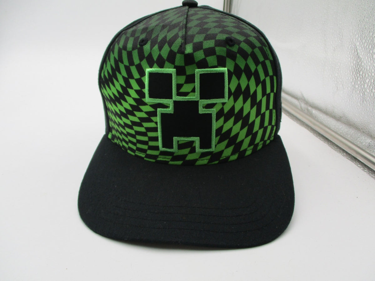 Minecraft Creeper Hat Cap Snap Back Boys One Size Black Green Checkered Graphic0