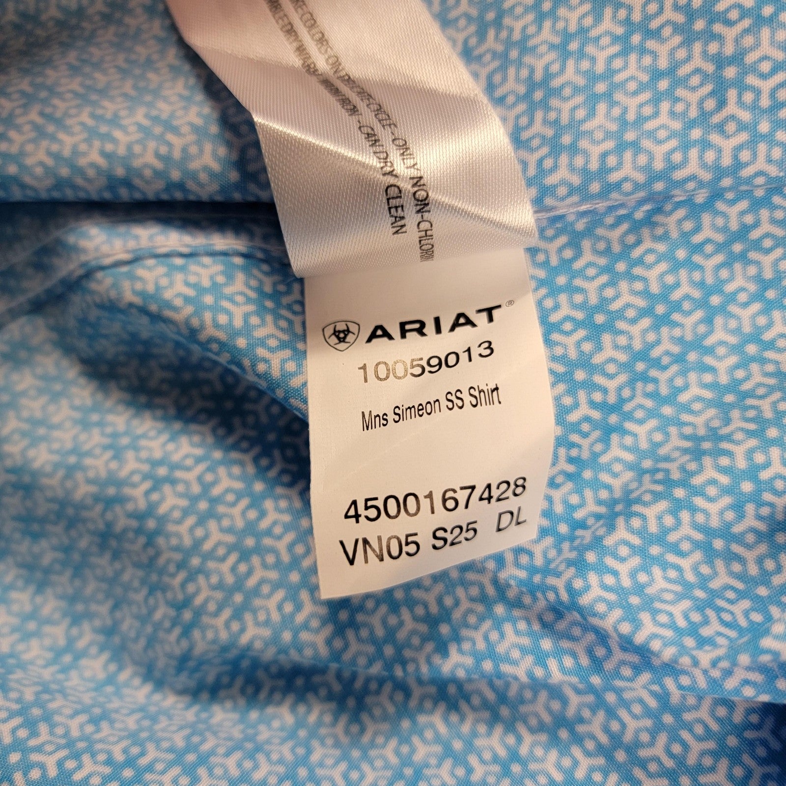 Ariat Shirt Mens Med Blue Simeon Classic Fit Short Sleeve Button Up Western 9466
