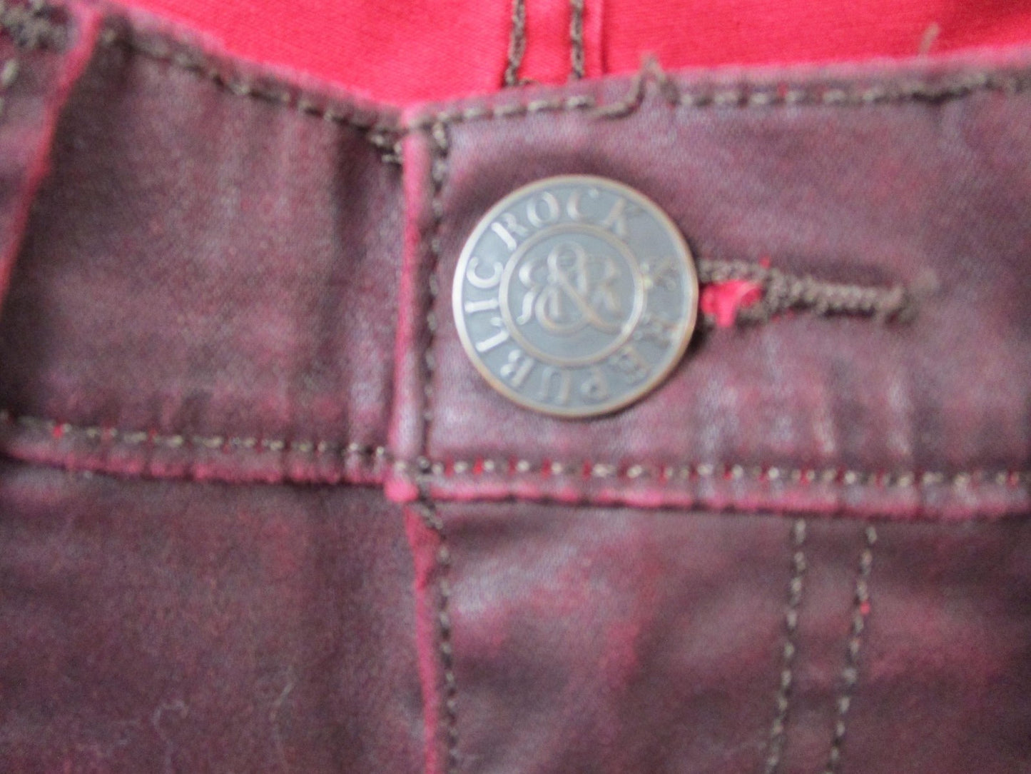 Rock & Republic Jeans Womens 31 Dark Red Skinny Slim Fit Coated Denim 14353