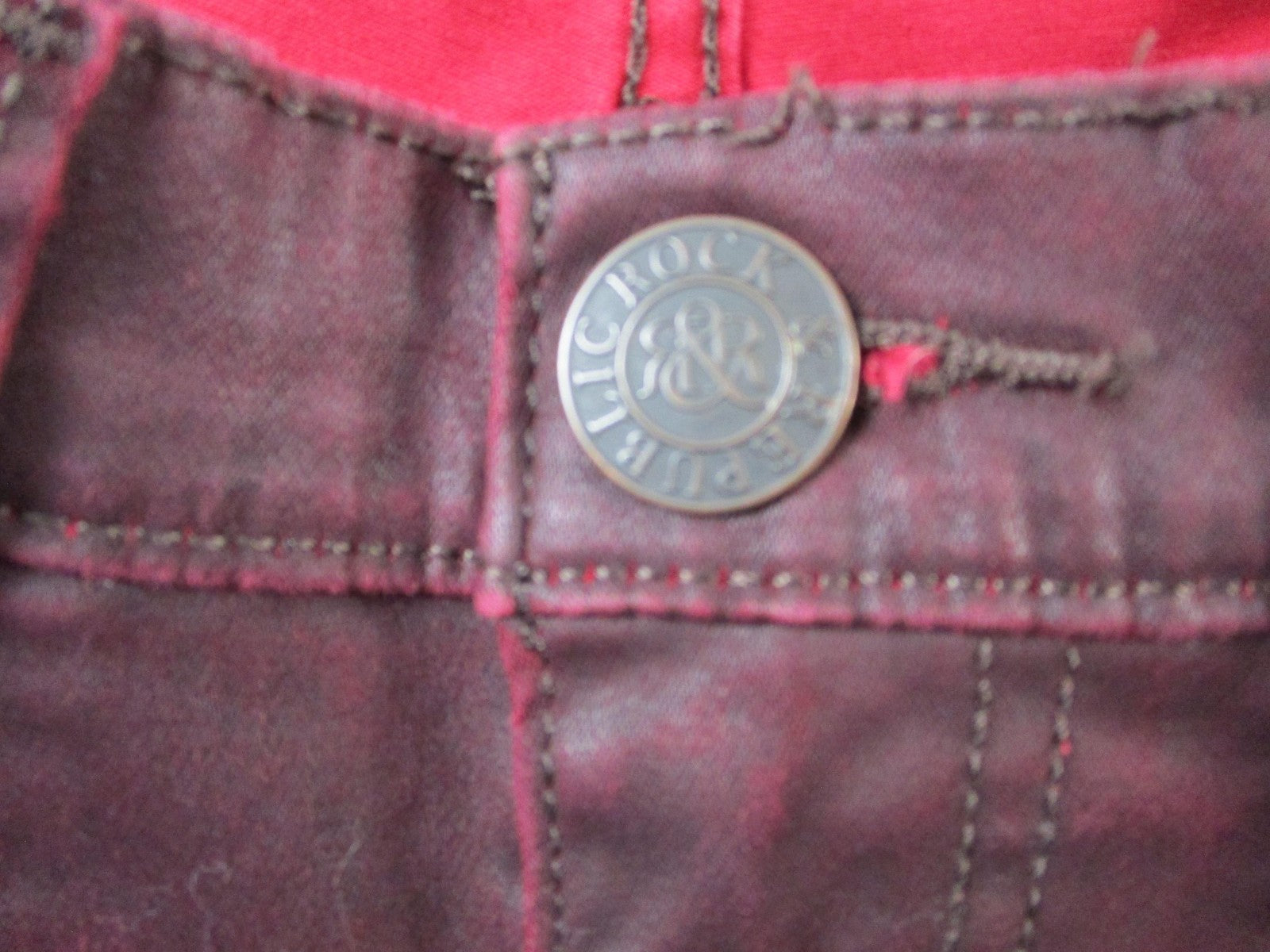 Rock & Republic Jeans Womens 31 Dark Red Skinny Slim Fit Coated Denim 14353