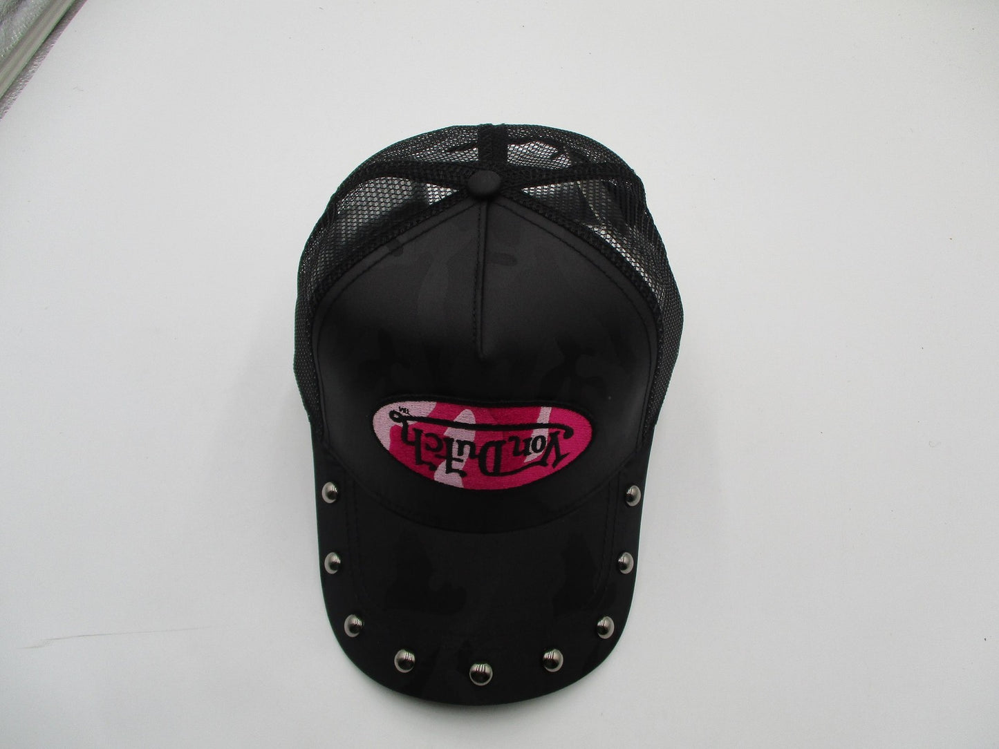 Von Dutch Hat Cap Snap Back One Size Black Pink Studded Trucker Mesh Mens5