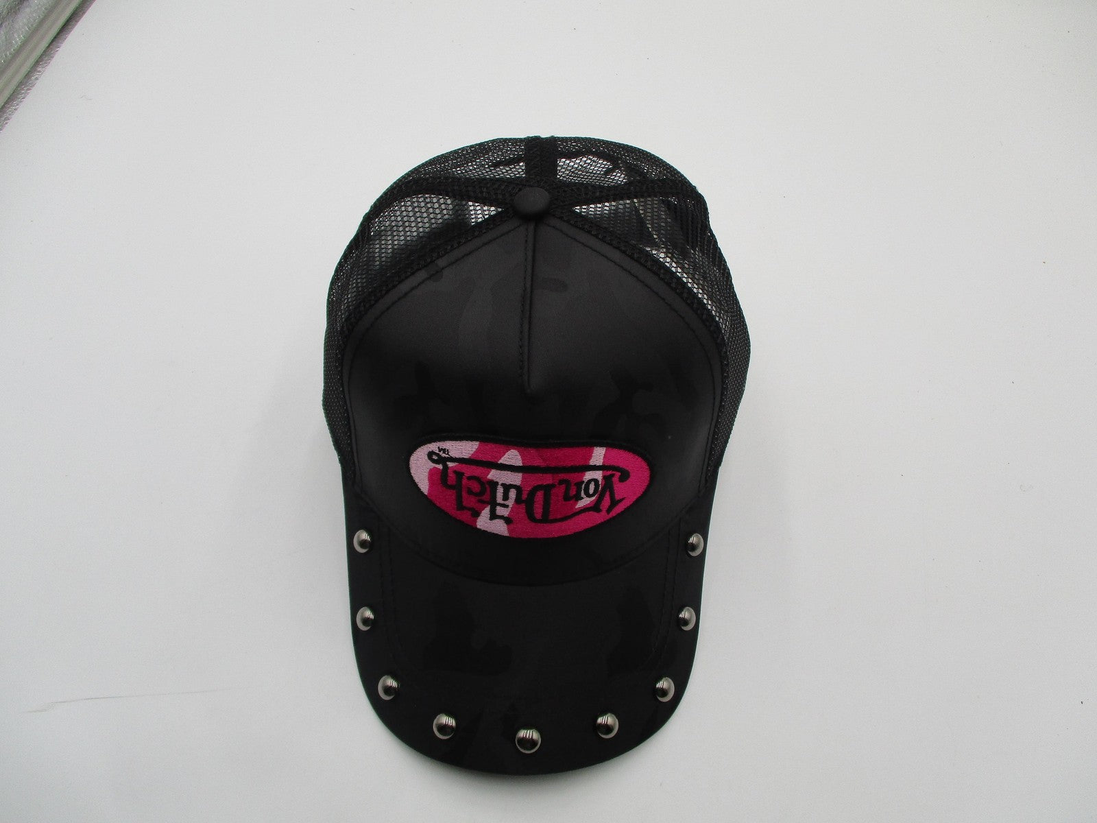 Von Dutch Hat Cap Snap Back One Size Black Pink Studded Trucker Mesh Mens5