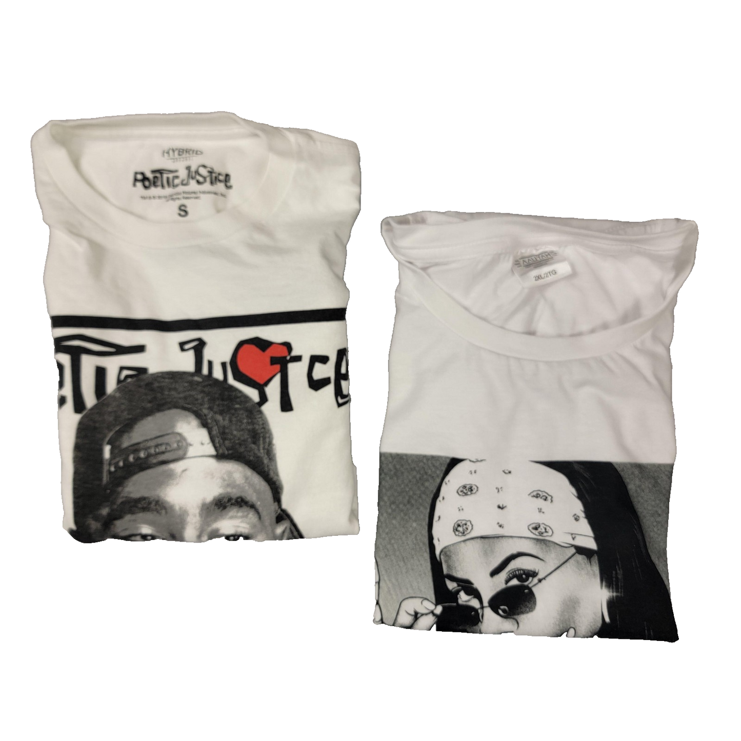 Poetic Justice Tupac Shakur LS Mens S+ Aaliyah SS Womens 2XL White Tshirts 11380