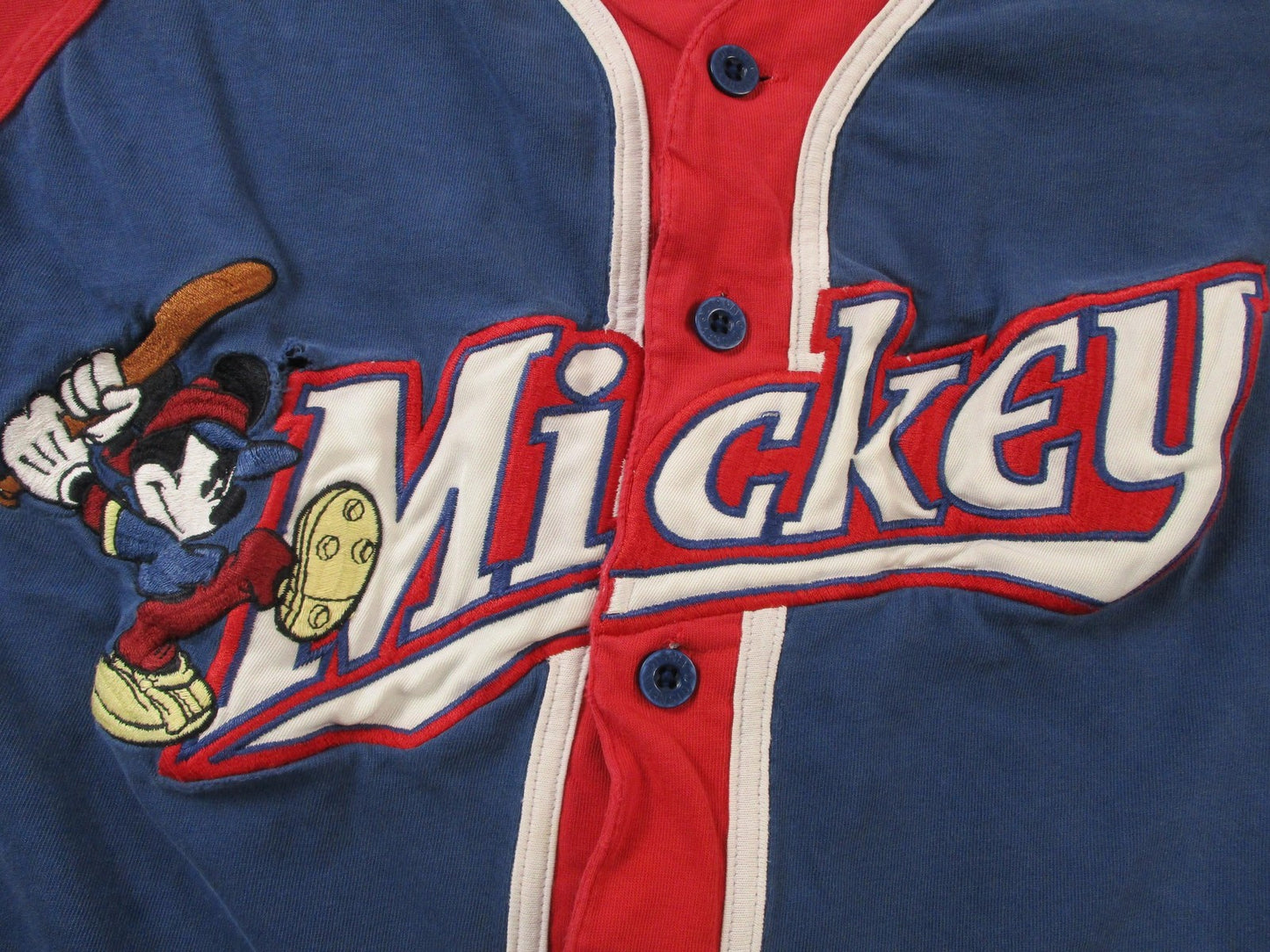 Vintage Disney Store Mickey Mouse Baseball Jersey Womens L 90s Embroidered 16053