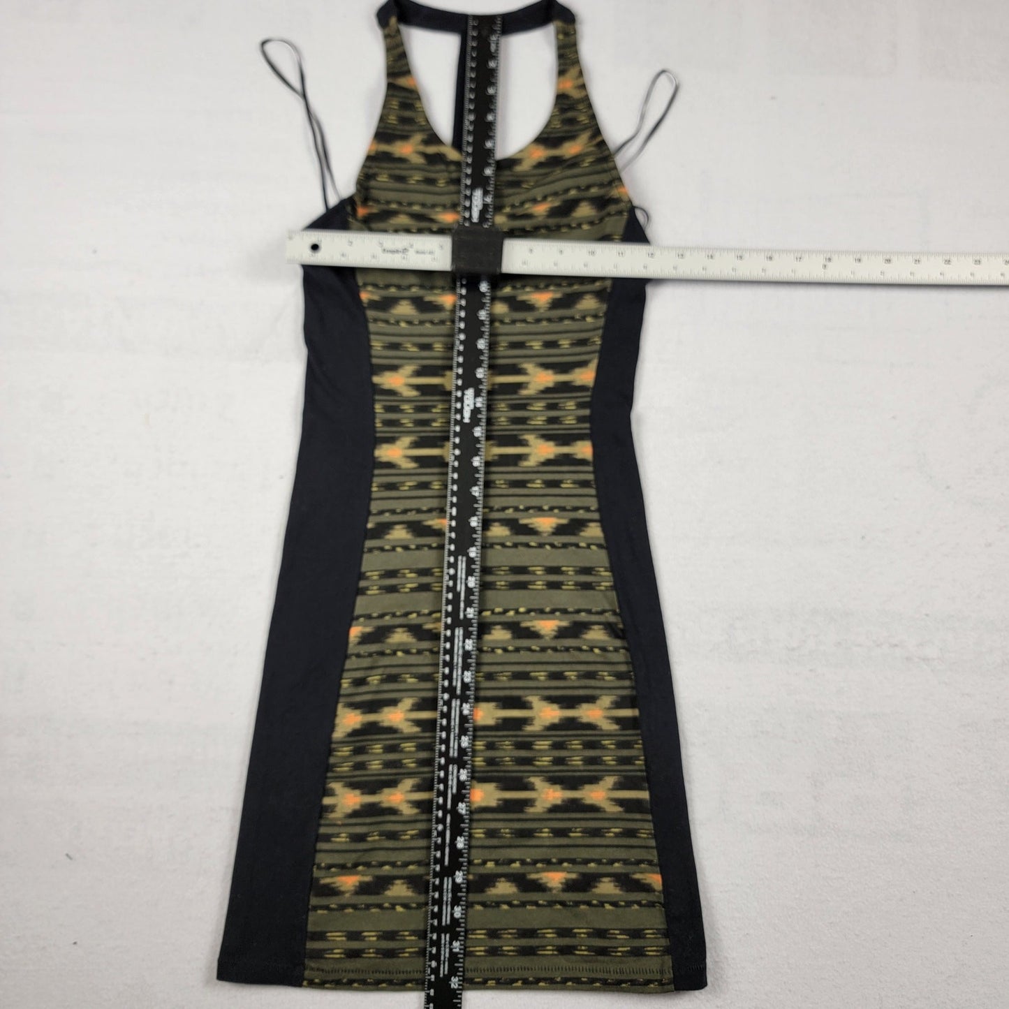 OBEY Propaganda XS Bodycon Tank Dress Racerback Black Olive Ikat Print