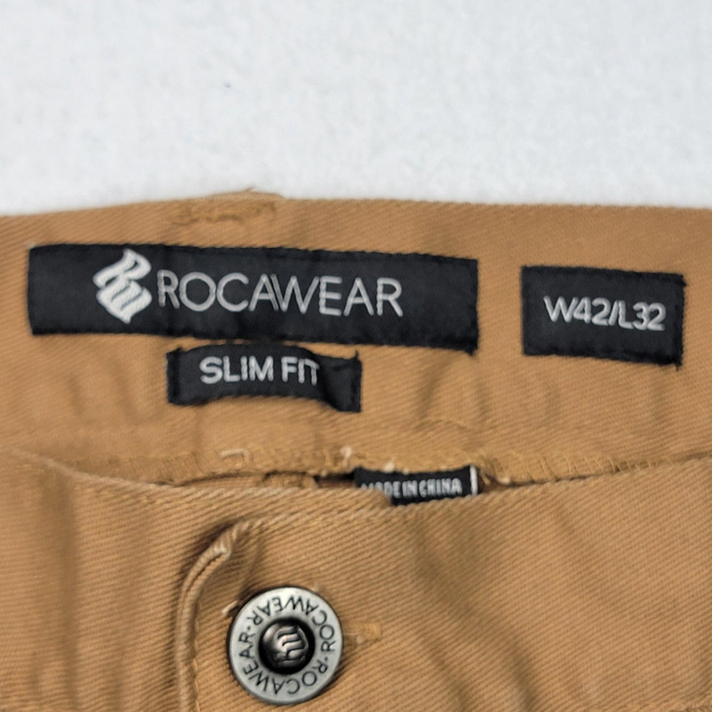 Rocawear Pants Men 42x32 Tan Khaki Slim Fit Chino Twill Side Stripe Stretch 11992