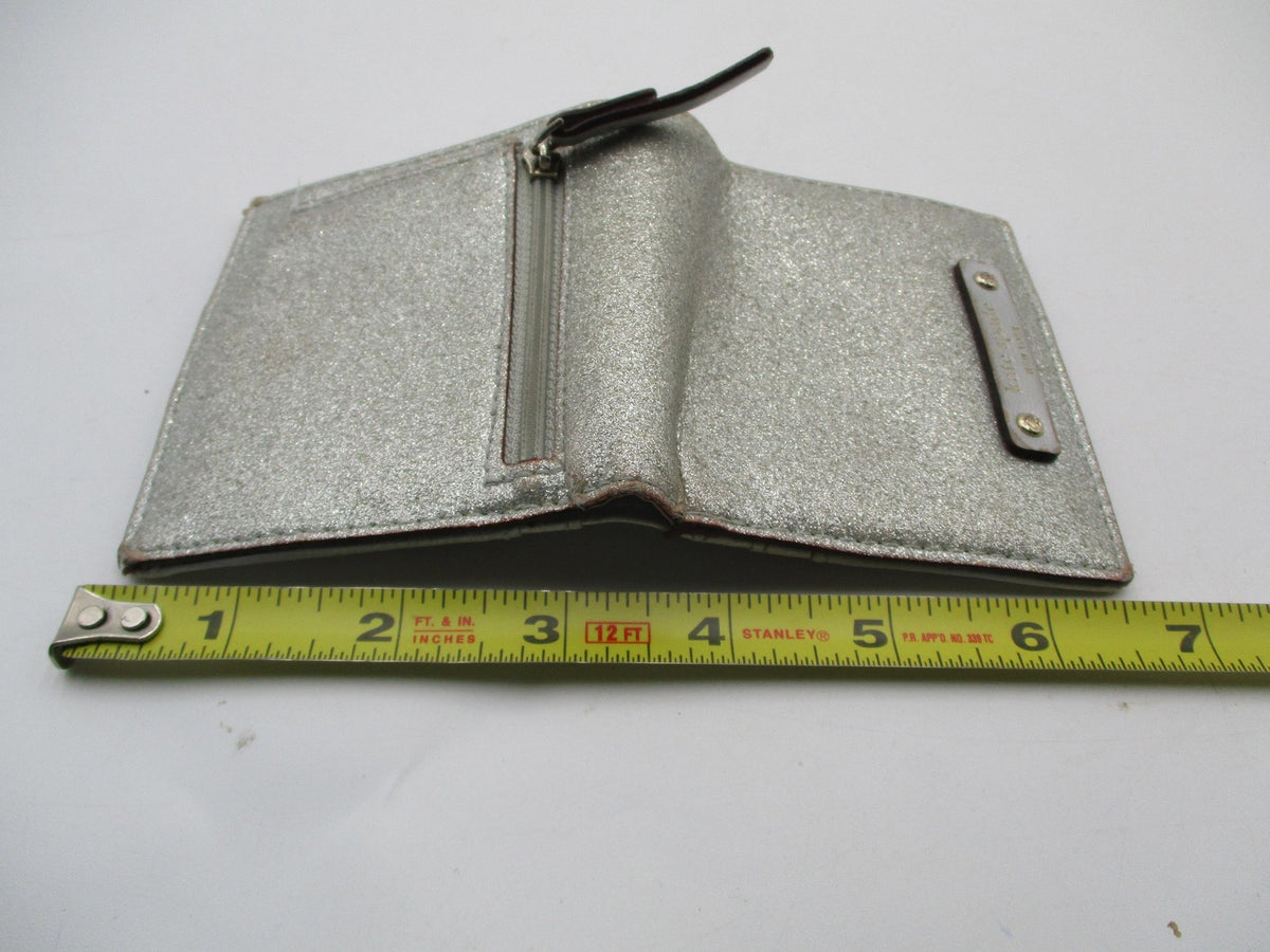 Kate Spade Wallet Women's One Size Silver Glitter Bifold Zip Coin Purse Leather8