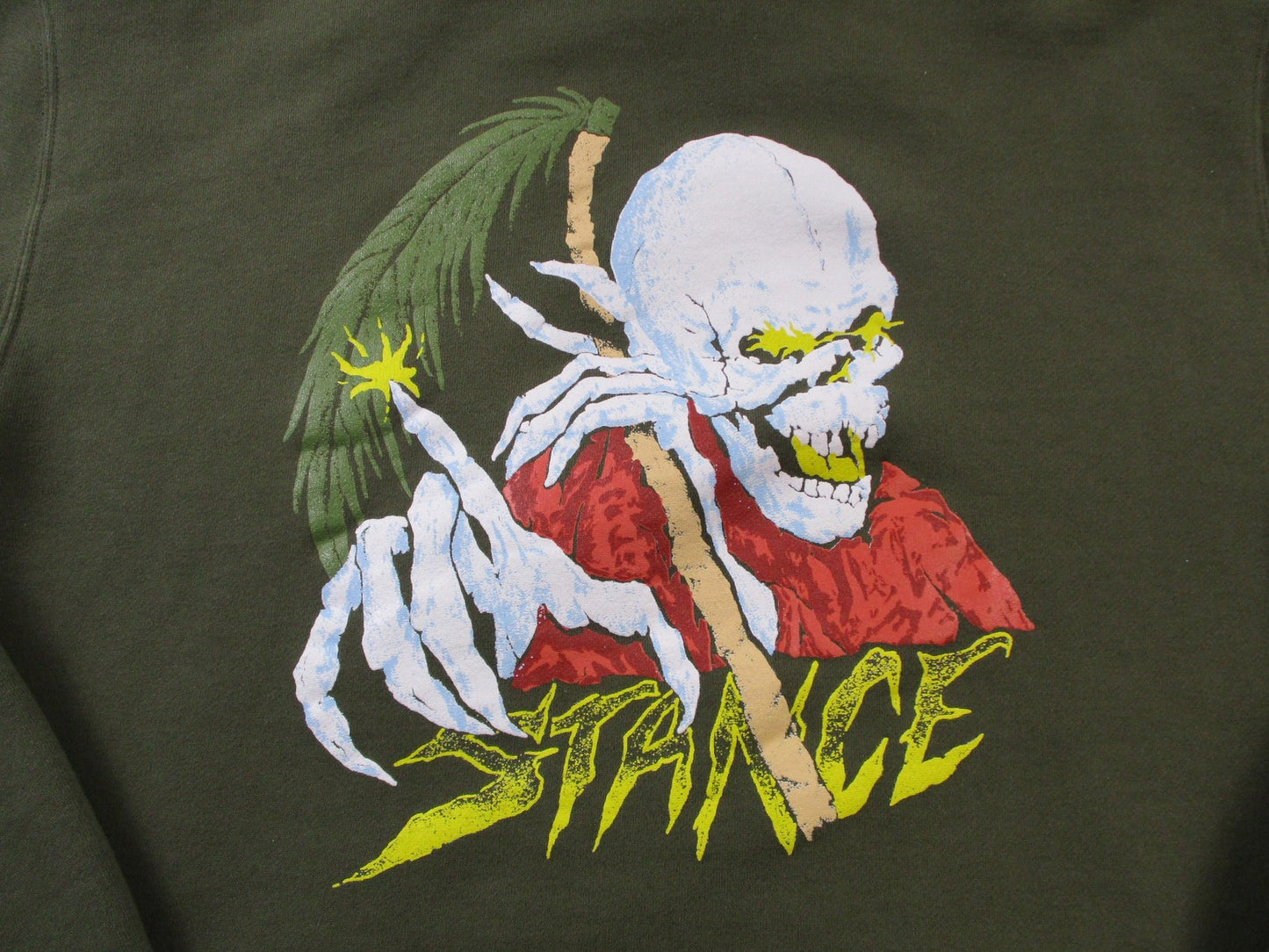Stance Hoodie Mens Medium Green Pullover Fleece Sweatshirt Skull Horror Graphic11