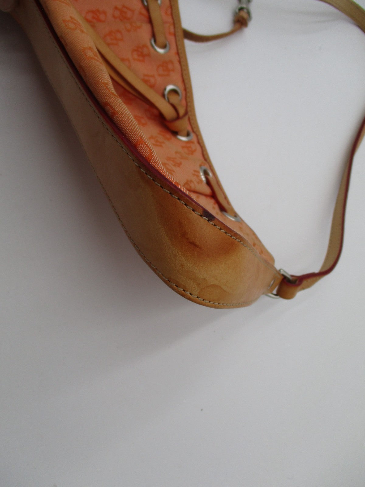 Dooney & Bourke DB Monogram Jacquard Small Shoulder Bag Orange Tan Leather Trim2