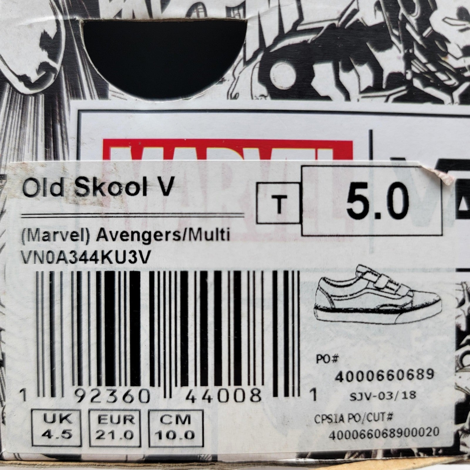 Vans Marvel Avengers Old Skool V Toddler Shoes 5 Captain America Hulk Wing NWT9