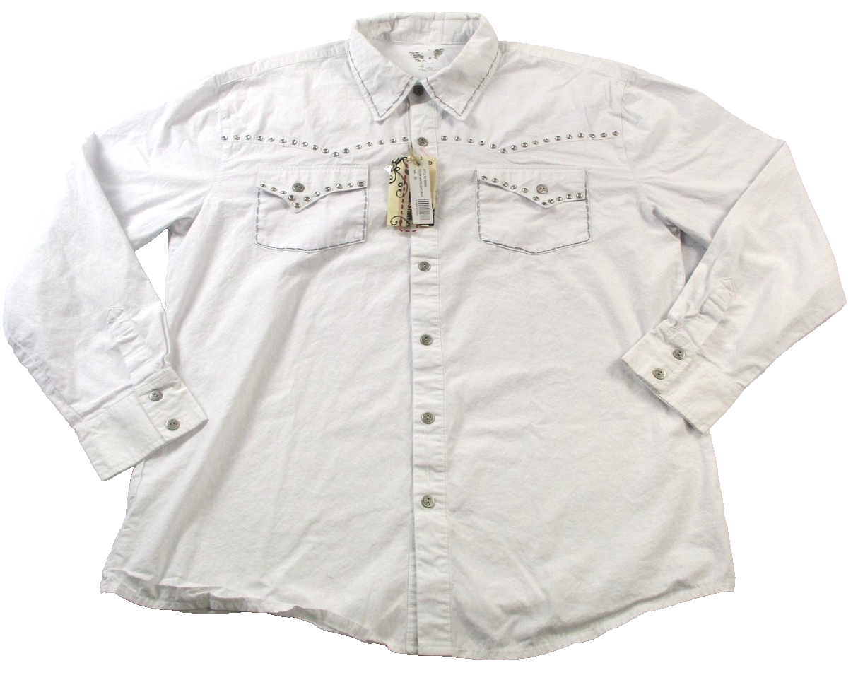 Riflessi Shirt Mens 2XL White Western Rhinestone Studded Snap Button Up 15050