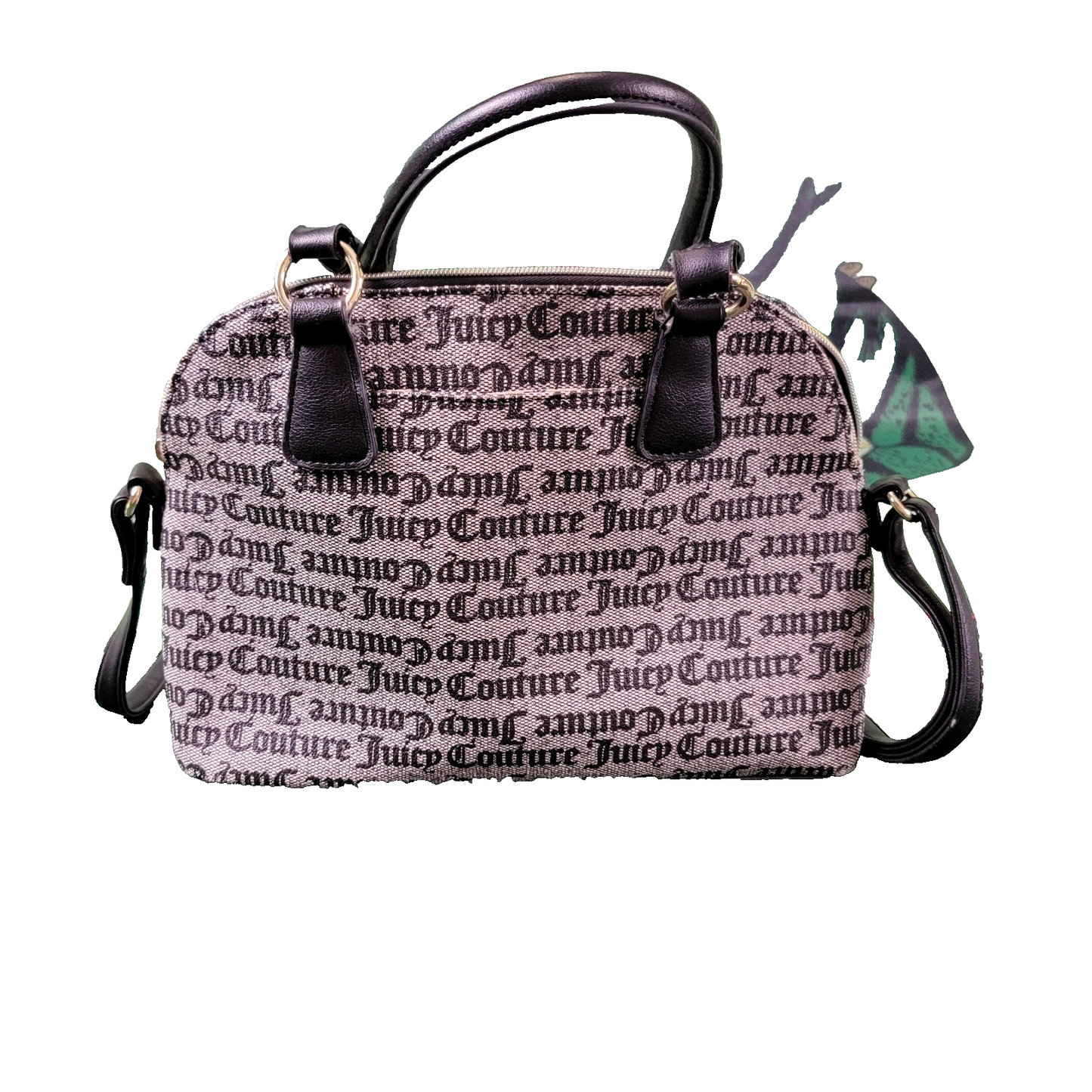 Juicy Couture Satchel Bag Womens Barrel Purse Handbag Gold Chain Black Beige0