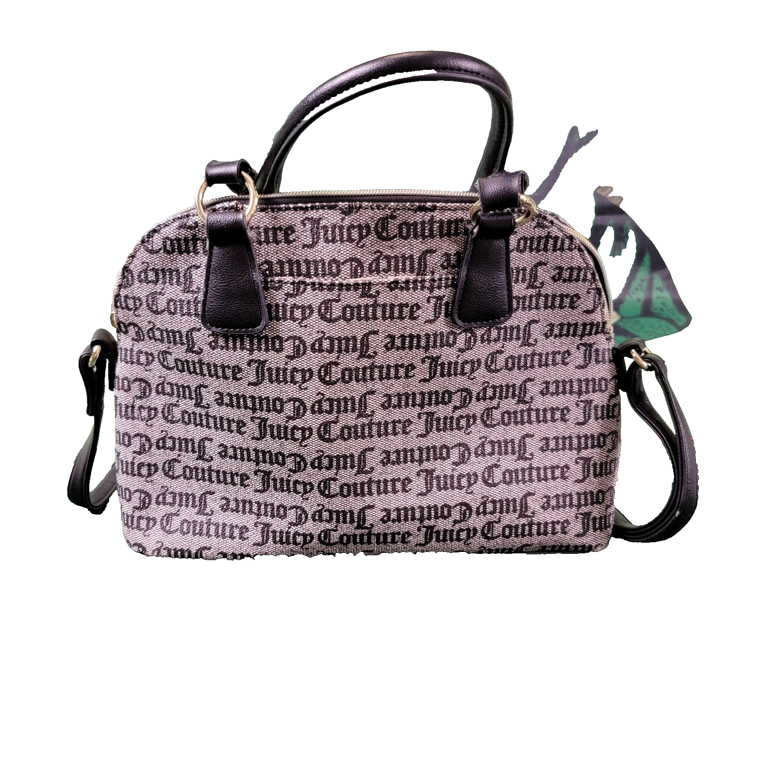 Juicy Couture Satchel Bag Womens Barrel Purse Handbag Gold Chain Black Beige0