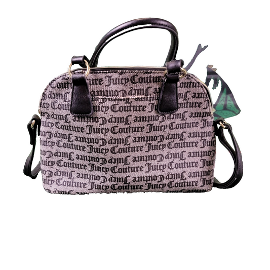 Juicy Couture Satchel Bag Womens Barrel Purse Handbag Gold Chain Black Beige0