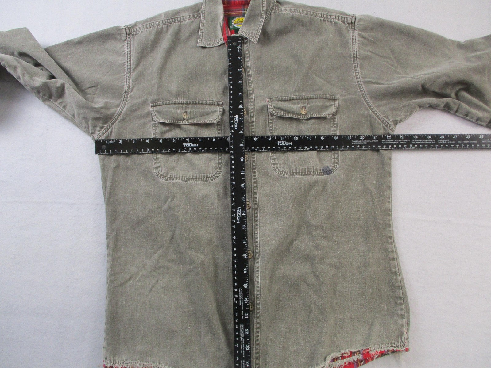 Vintage 90s Cabela's Flannel Lined Stonewash Shirt Mens M Distressed Used 16108