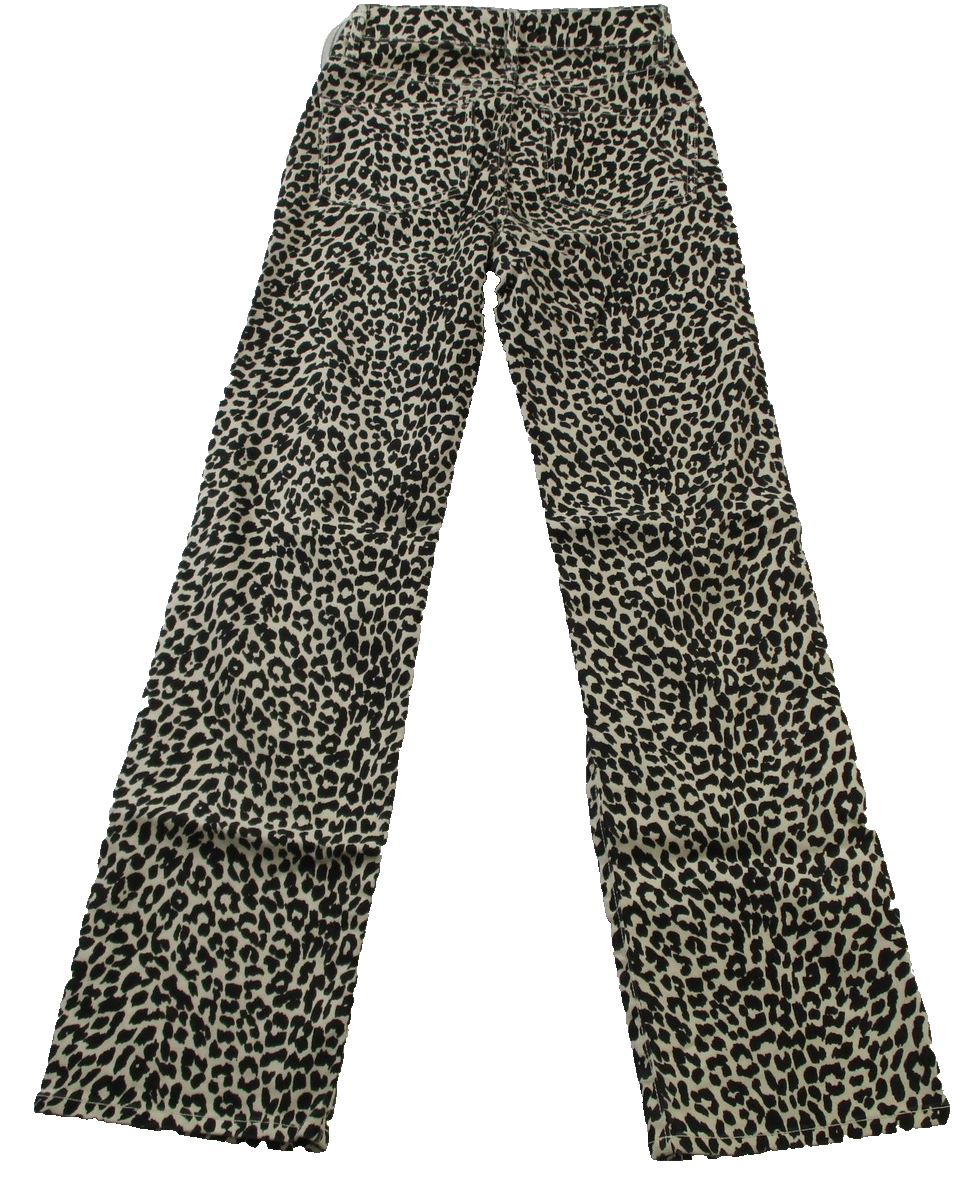 Fidelity Cali Jeans Womens 26 White Pearl Leopard Sateen Mid Rise Straight 14381