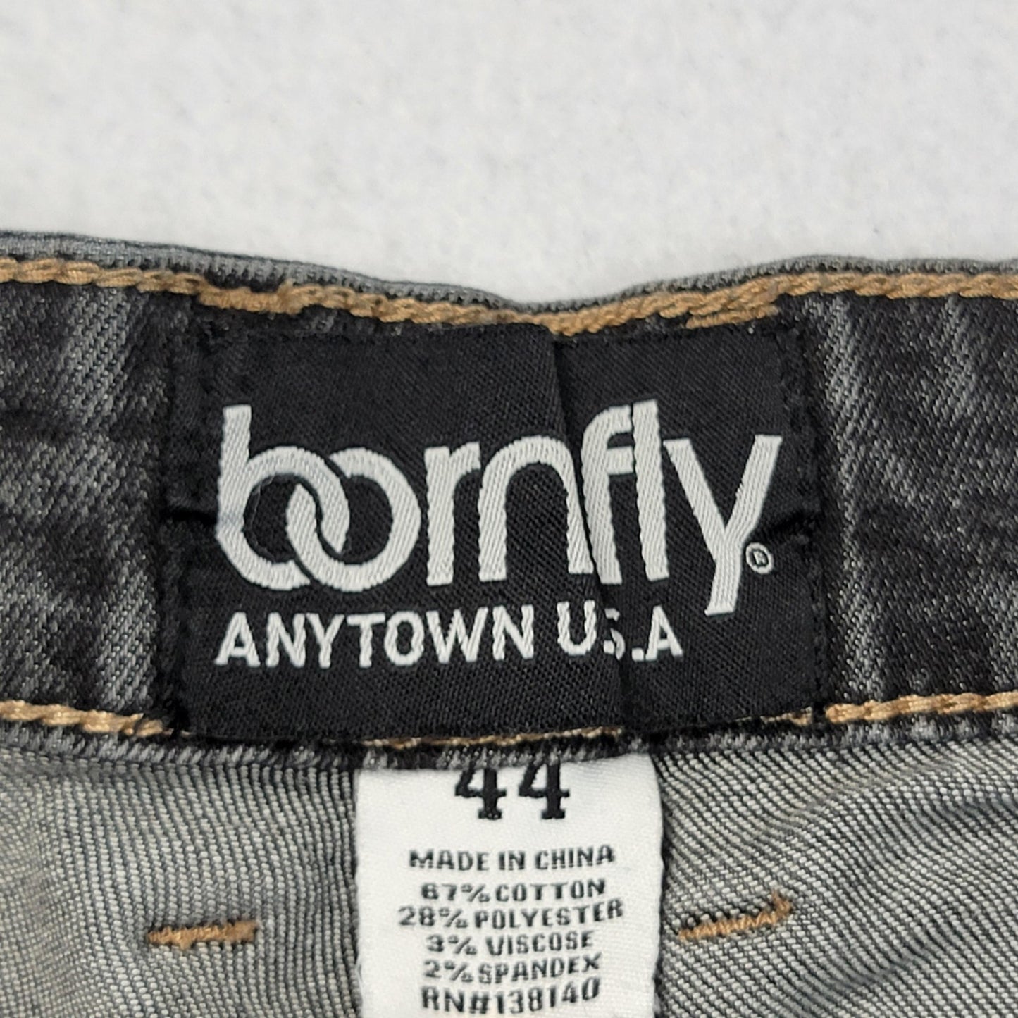 Born Fly Jeans Men 44 Black Gray Distressed Repair Patch Stretch Streetwear 12044