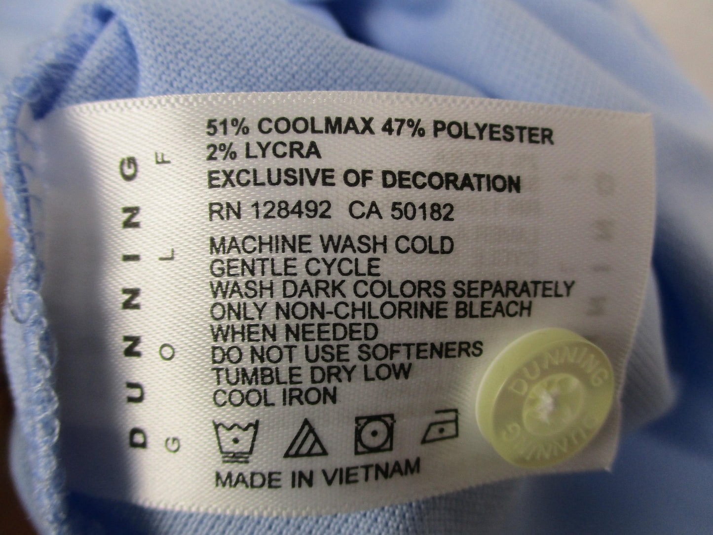 Dunning Golf Polo Shirt Mens XL Blue Coolmax Performance Sugar Foods New 13309
