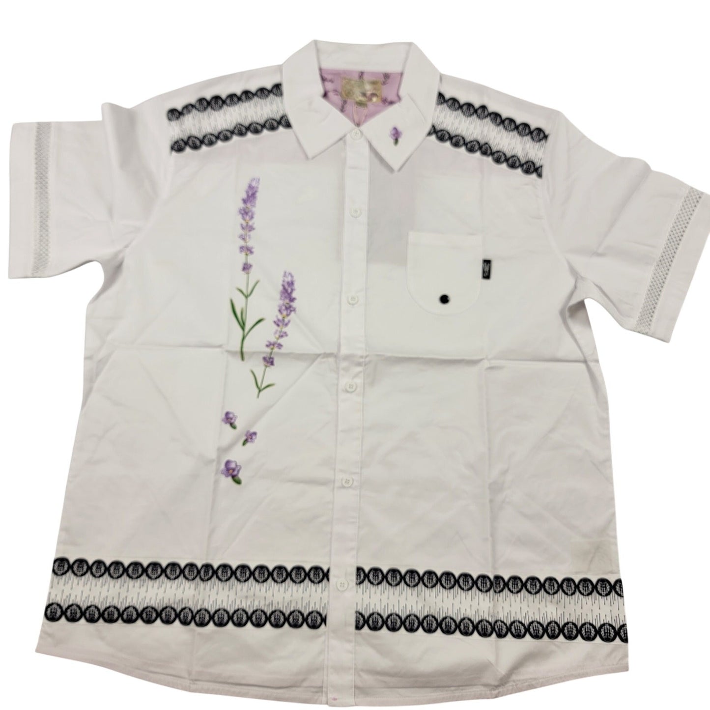 The Hideout Clothing Valensole Lavender SS Button Down Shirt White L NWT