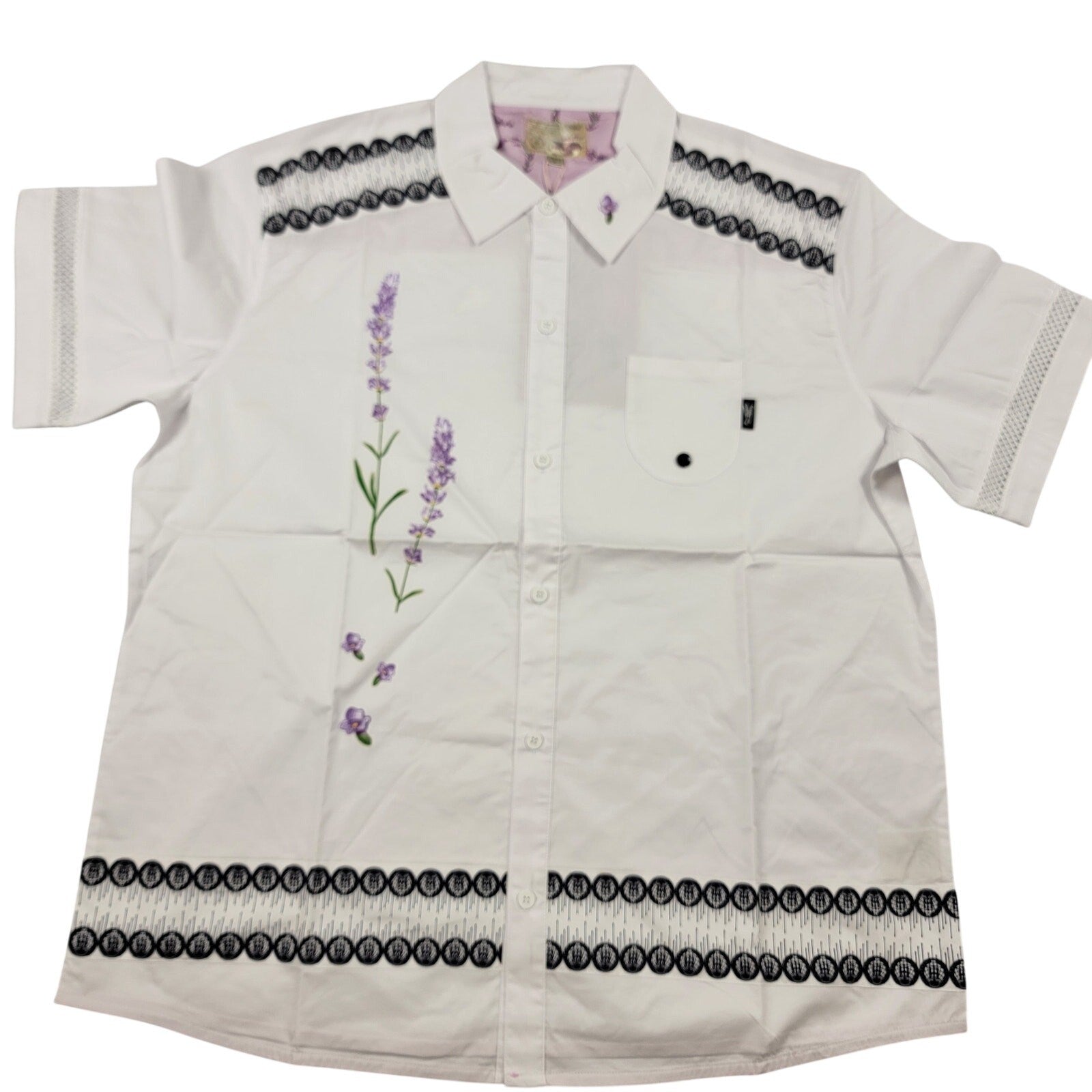 The Hideout Clothing Valensole Lavender SS Button Down Shirt White L NWT