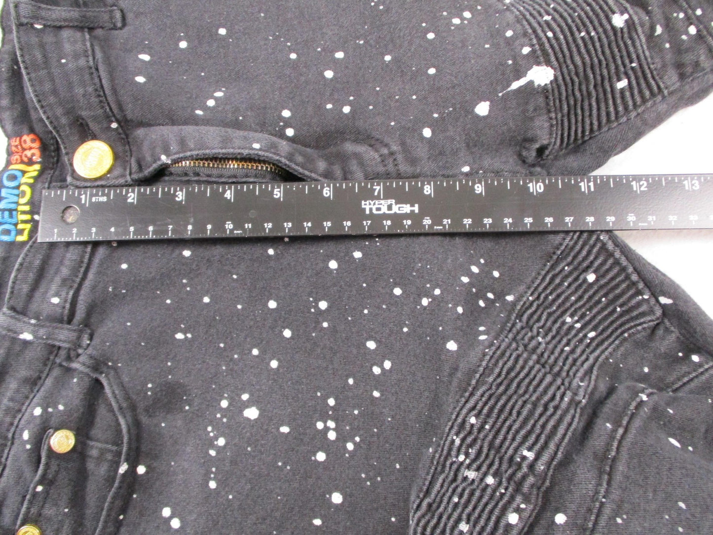 Demolition Shorts Mens 38 Black Paint Splatter Biker Denim Distressed Stretch11