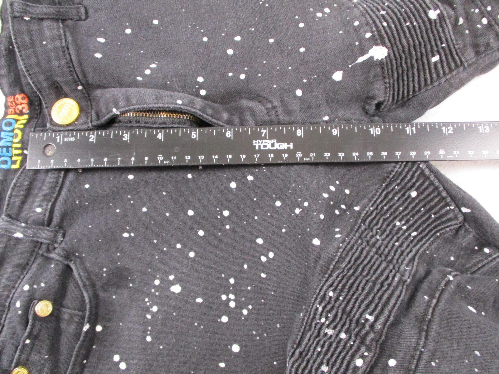 Demolition Shorts Mens 38 Black Paint Splatter Biker Denim Distressed Stretch11