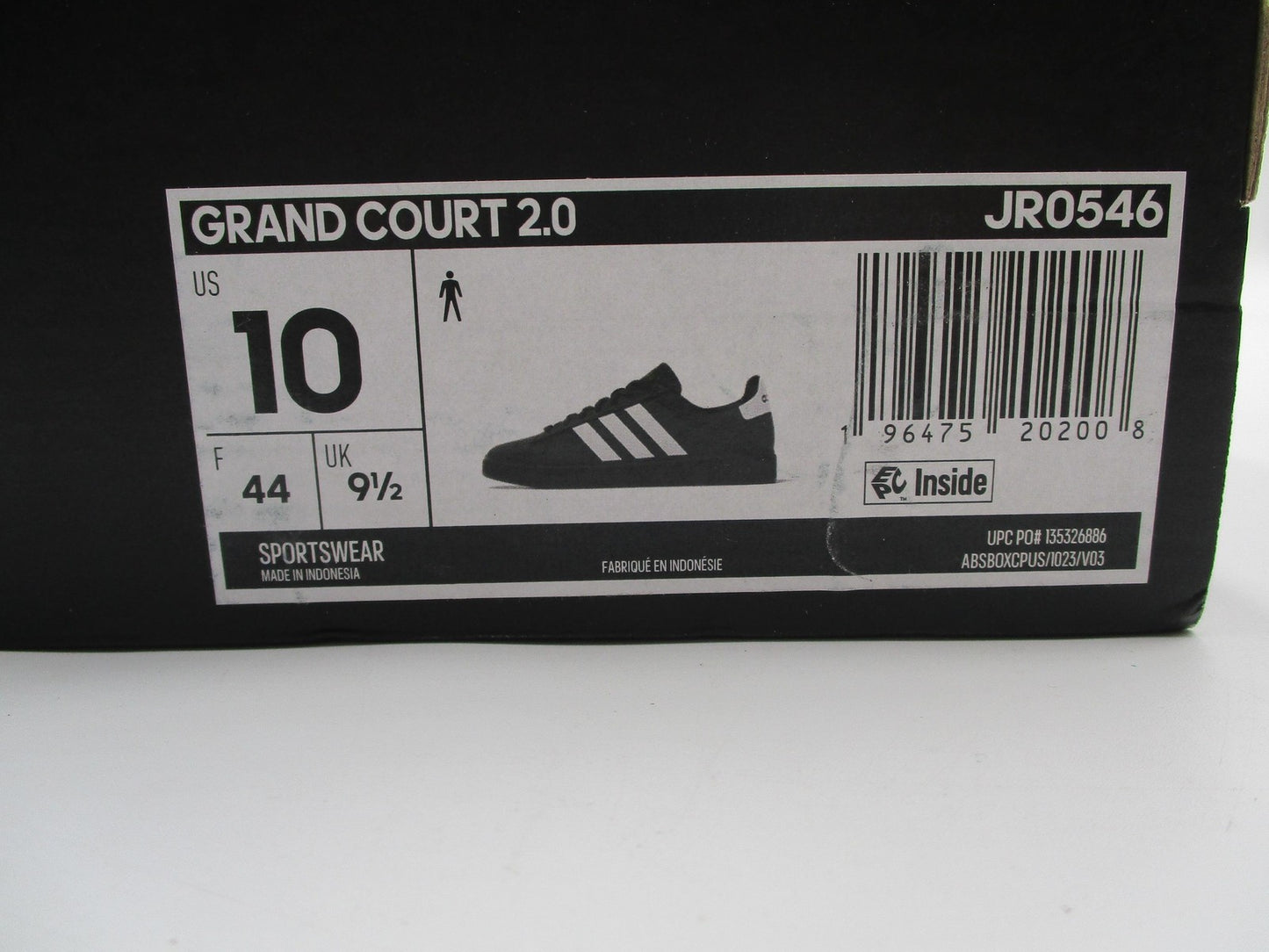 Adidas Grand Court 2.0 Cloudfoam Shoes Mens Size 10 Black White Sneaker JR054612