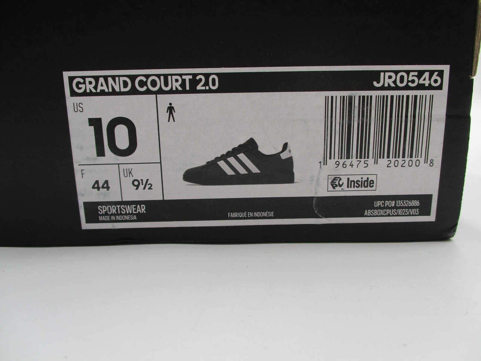 Adidas Grand Court 2.0 Cloudfoam Shoes Mens Size 10 Black White Sneaker JR054612