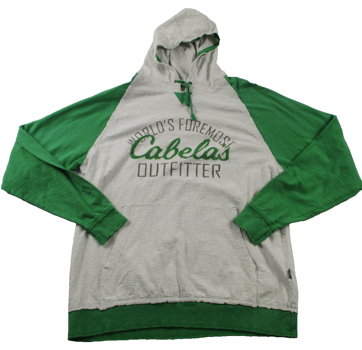 Cabela's Hoodie Mens Large Gray Green Pullover Jersey Raglan Graphic Sweatshirt0
