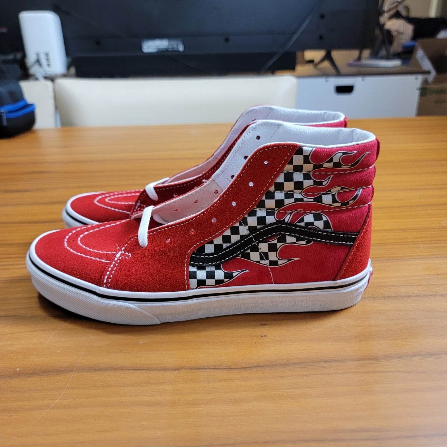Vans Sk8Hi Reflect Check Flame Red Sneakers Sz 7 VN0A4UI2IZQ