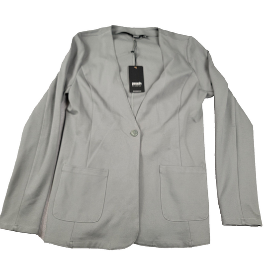 Peach Blazer Womens Med Storm Gray Ponte Power One Button Pockets Workwear