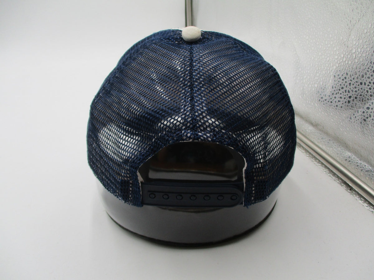 Cabela's Hat Cap Snap Back Mens One Size Blue White Mesh Trucker Script Logo5