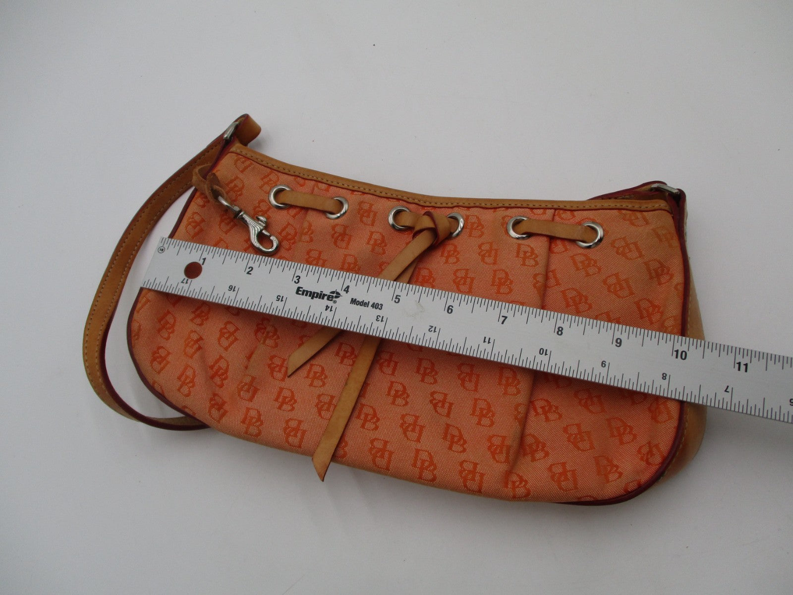 Dooney & Bourke DB Monogram Jacquard Small Shoulder Bag Orange Tan Leather Trim9