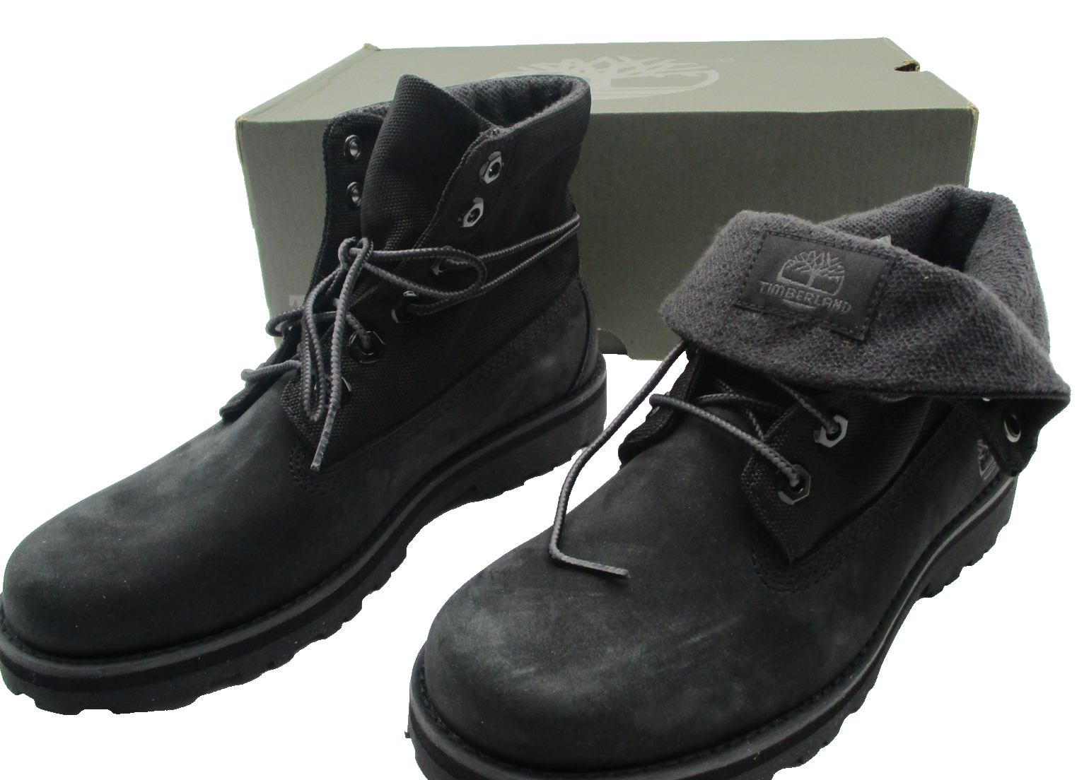 Timberland Courma Kid Roll Top Boots Youth Size 4 Black Nubuck Outdoor12